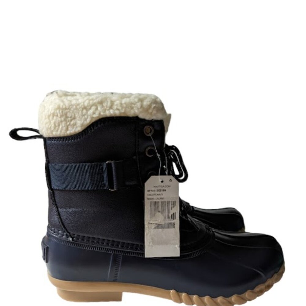 Nautica Women Navy Blue Faux Leather Lace-Up Round Toe Duck Boot Size 9 NWT NWOB - Picture 2 of 7
